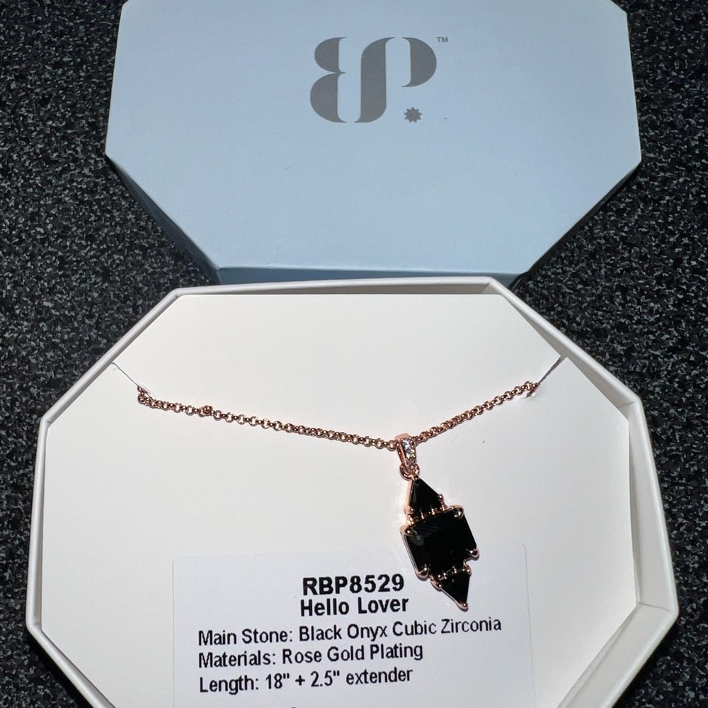 Hello Lover Ring Bomb Party Necklace Rose Gold Plating And Black Onyx cz